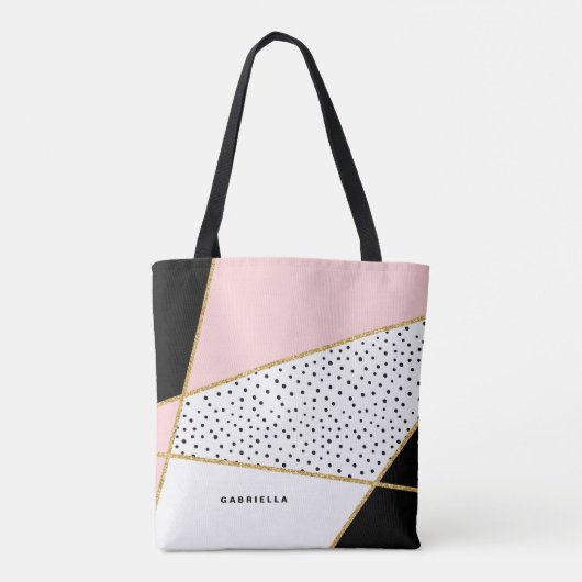 Roze en zwarte Chic Abstracte Patroon Canvas tas (Achterkant)