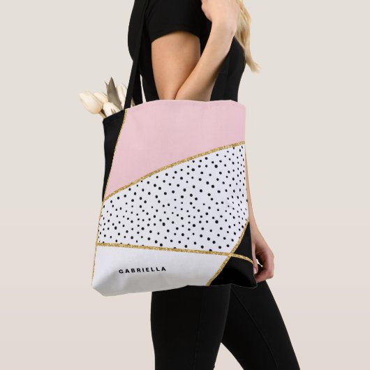 Roze en zwarte Chic Abstracte Patroon Canvas tas (Dichtbij)