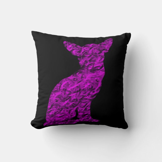 Roze en zwarte Chihuahua Silhouette Kussen (Voorkant)