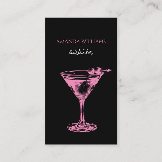 Roze en zwarte cocktail professionele barman visitekaartje (Voorkant)