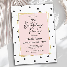 Roze en Zwarte Confetti Stippen 21ste Verjaardagsf Kaart
