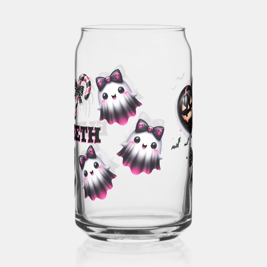 Roze en zwarte Coquette Halloween Ghost Blikvorm Glas (Achterkant)