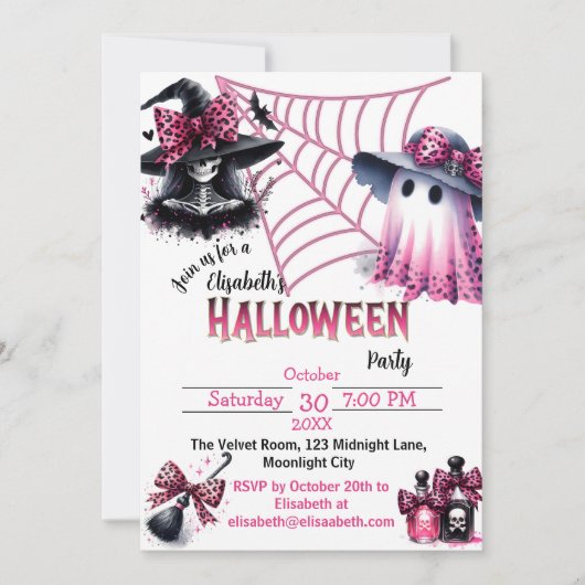 Roze en zwarte Coquette Halloween Kaart (Voorkant)