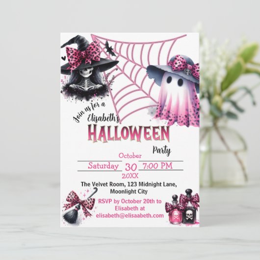 Roze en zwarte Coquette Halloween Kaart (Staand voorkant)