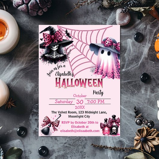 Roze en zwarte Coquette Halloween Kaart