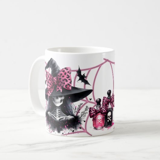 Roze en zwarte Coquette Halloween Koffiemok (Voorkant links)