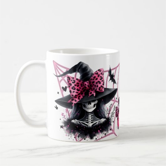 Roze en zwarte Coquette Halloween Koffiemok (Links)