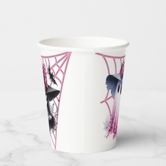 Roze en zwarte Coquette Halloween Papieren Bekers (Rechts)