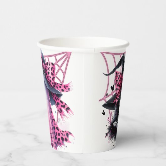 Roze en zwarte Coquette Halloween Papieren Bekers (Rechts)