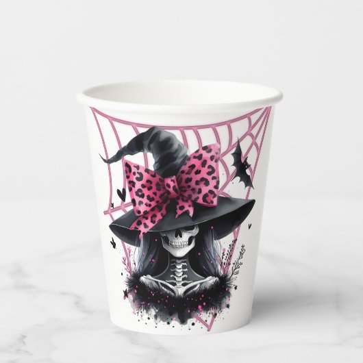 Roze en zwarte Coquette Halloween Papieren Bekers (Voorkant)