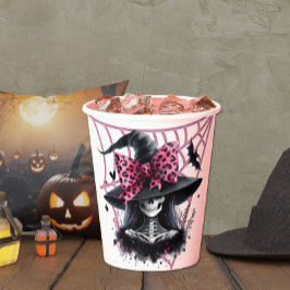 Roze en zwarte Coquette Halloween Papieren Bekers