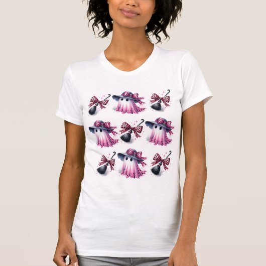 Roze en zwarte Coquette Halloween T-shirt (Voorkant)