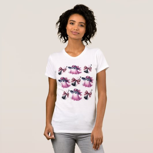 Roze en zwarte Coquette Halloween T-shirt (Voorkant volledig)