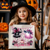 Roze en zwarte Coquette Halloween Tote Bag