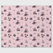 Roze en Zwarte Couture Mode Verjaardagspatroon Cadeaupapier (Vlak)