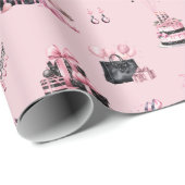 Roze en Zwarte Couture Mode Verjaardagspatroon Cadeaupapier (Rol Hoek)