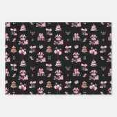 Roze en Zwarte Couture Mode Verjaardagspatroon Inpakpapier Vel (Voorkant)