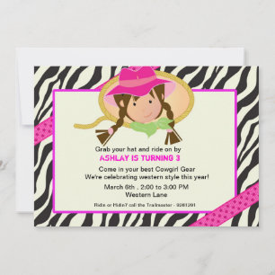 Roze en zwarte cowgirl uitnodiging op feestdag