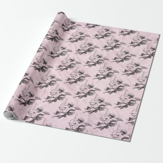 Roze en zwarte  Cupid Valentijn Gift Wrap Cadeaupapier (Uitgerold)