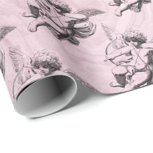 Roze en zwarte  Cupid Valentijn Gift Wrap Cadeaupapier (Rol Hoek)