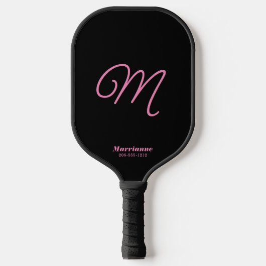 Roze en zwarte Cute Simple Initiaal Script-monogra Pickleball Paddle (Voorkant)