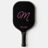 Roze en zwarte Cute Simple Initiaal Script-monogra Pickleball Paddle (Achterkant)