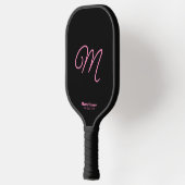 Roze en zwarte Cute Simple Initiaal Script-monogra Pickleball Paddle (Links)
