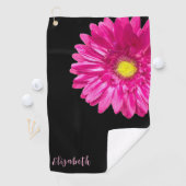  roze en zwarte daisy flower aangepaste naam golfhanddoek (Insitu)