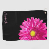 roze en zwarte daisy flower aangepaste naam golfhanddoek (Horizontaal)