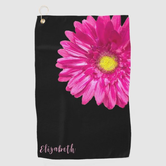 roze en zwarte daisy flower aangepaste naam golfhanddoek (Voorkant)