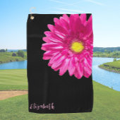 roze en zwarte daisy flower aangepaste naam golfhanddoek