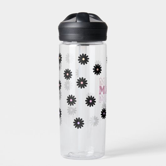 Roze en Zwarte Daisy Mama Water Fles (Voorkant)