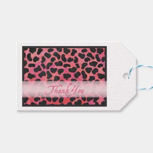 Roze en zwarte Dalmatiaanse Patroon Dank u Cadeaulabel (Voorkant (Horizontaal))