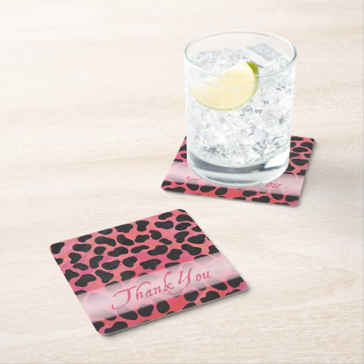 Roze en zwarte Dalmatiaanse Patroon Dank u Kartonnen Onderzetters (Insitu)