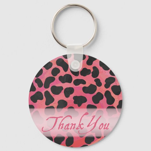 Roze en zwarte Dalmatiaanse Patroon Dank u Sleutelhanger (Voorkant)