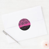 Roze en Zwarte Damask 1,5"Ronde Sticker (Envelop)