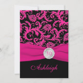Roze en zwarte Damask 30th Birthday Invitation Kaart (Voorkant)