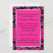 Roze en zwarte Damask 30th Birthday Invitation Kaart (Achterkant)
