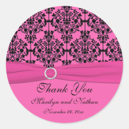 Roze en Zwarte Damask 3"Ronde Sticker