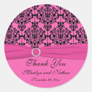 Roze en Zwarte Damask 3"Ronde Sticker