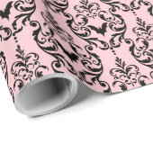 Roze en zwarte Damask Bats Cadeaupapier (Rol Hoek)