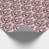 Roze en zwarte Damask Bats Cadeaupapier (Hoek)