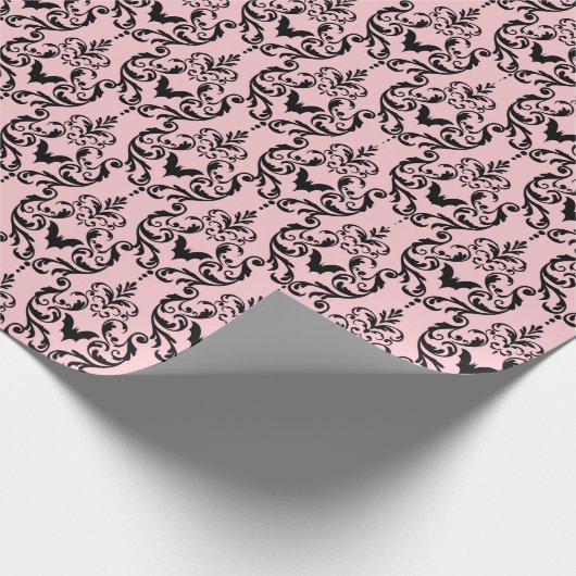 Roze en zwarte Damask Bats Cadeaupapier (Hoek)