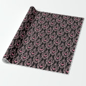Roze en zwarte Damask Bats Cadeaupapier (Uitgerold)