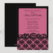 Roze en zwarte Damask Bridal Shower Invitation Kaart (Voorkant / Achterkant)