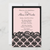 Roze en zwarte Damask Bridal Shower Invitation Kaart (Voorkant)