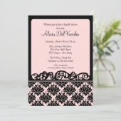 Roze en zwarte Damask Bridal Shower Invitation Kaart (Staand voorkant)