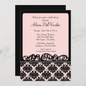 Roze en zwarte Damask Bridal Shower Invitation Kaart (Voorkant / Achterkant)