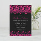 Roze en zwarte Damask Bridal Shower Invitation Kaart (Staand voorkant)