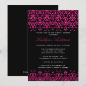 Roze en zwarte Damask Bridal Shower Invitation Kaart (Voorkant / Achterkant)